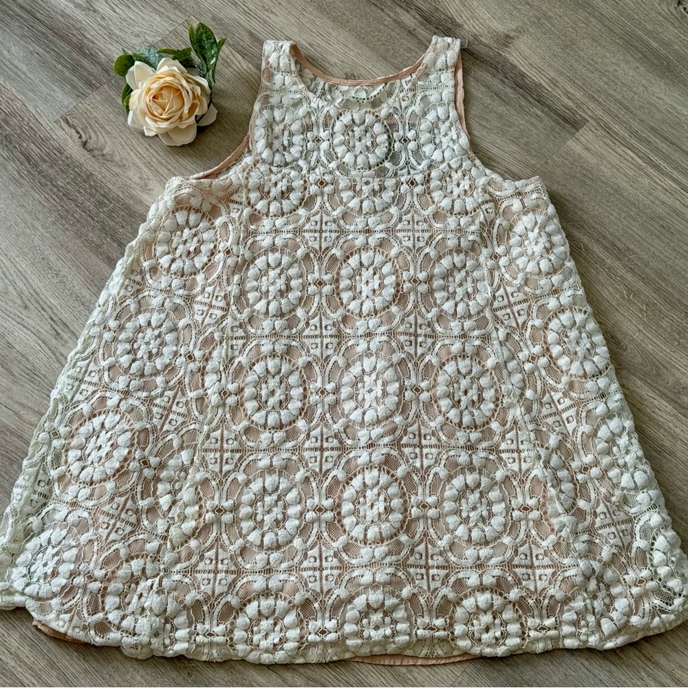 Free People Women's Cream Crochet Overlay Mini Summer Dress - Size Small. EUC - Picture 7 of 14